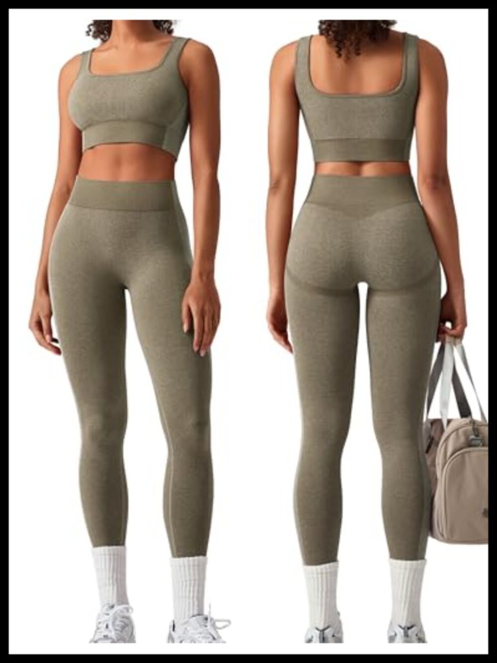 Square Neck Sports Bra High Waist Leggings Set Seamless Yoga Gym